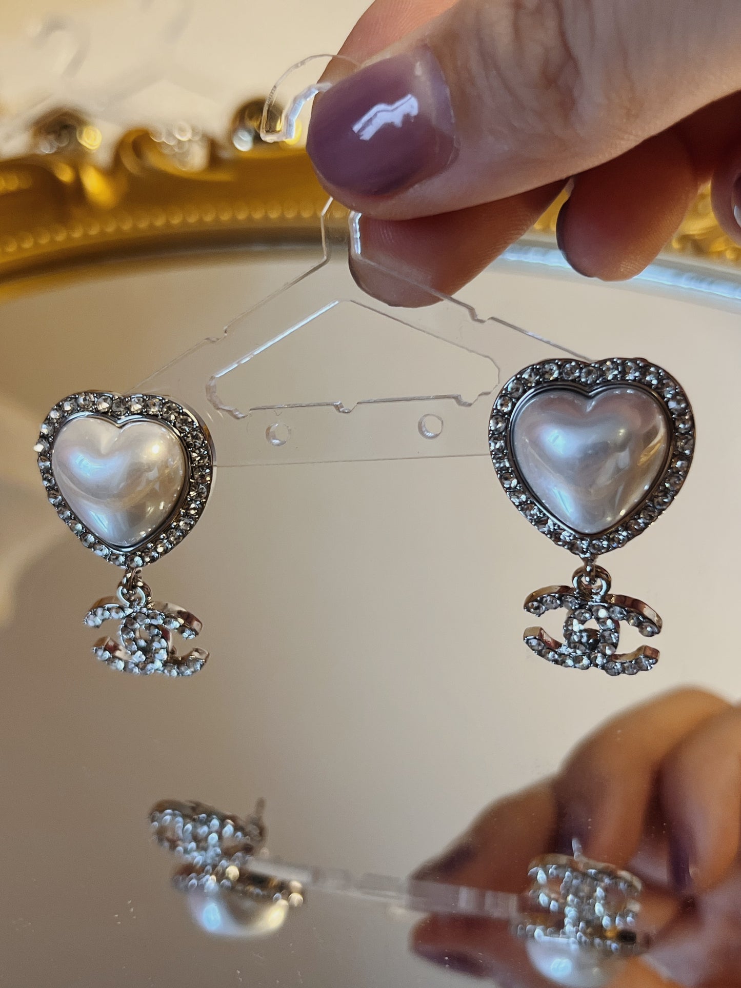 CC heart crystal Pearl earrings