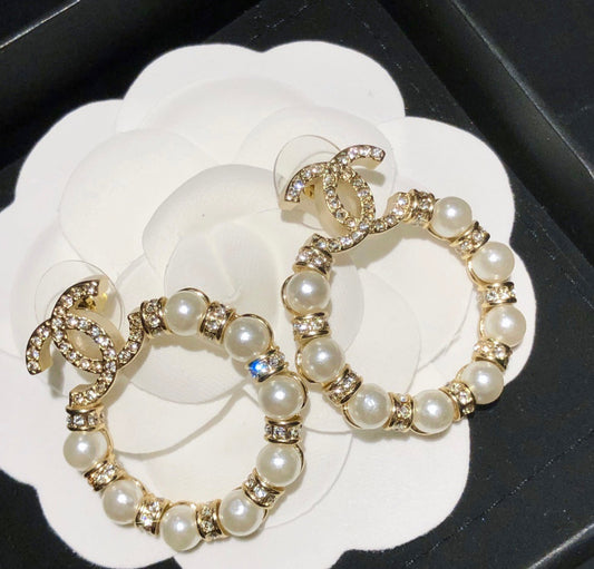 Cc pearl hoop earrings