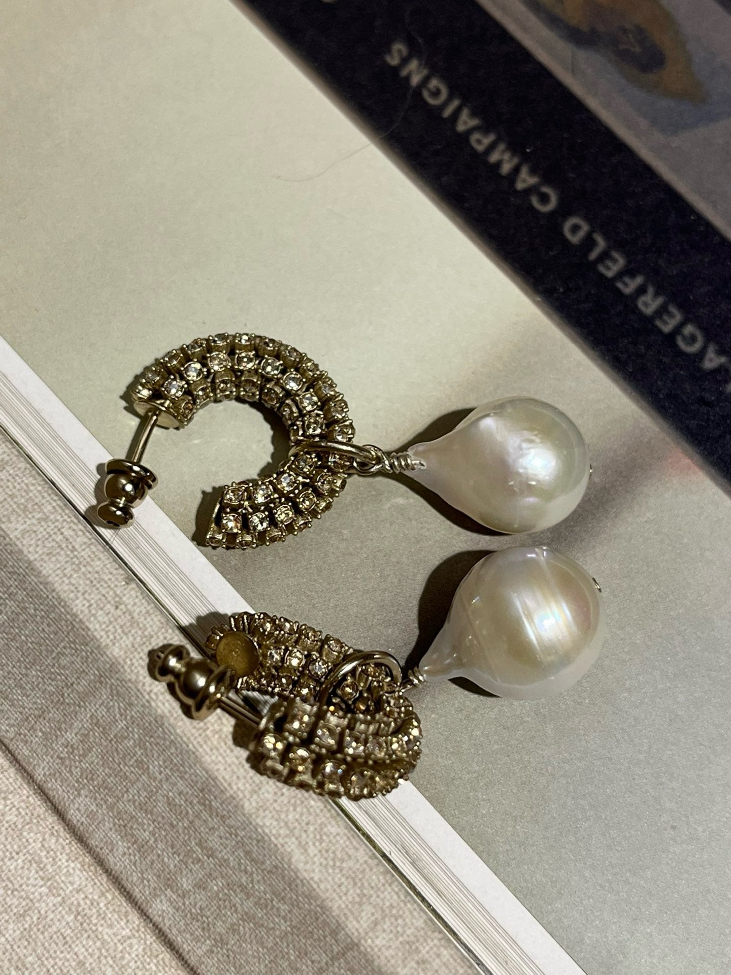 Karl crystal pearl earrings