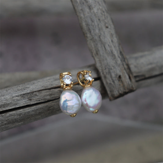 Baroque Pearl Zircon Stud Earrings